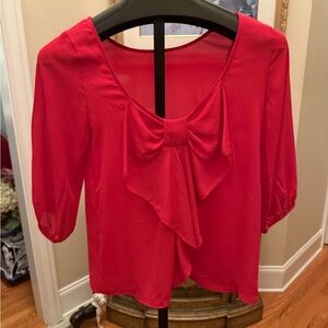 Dressy bow front red blouse size S by Everly